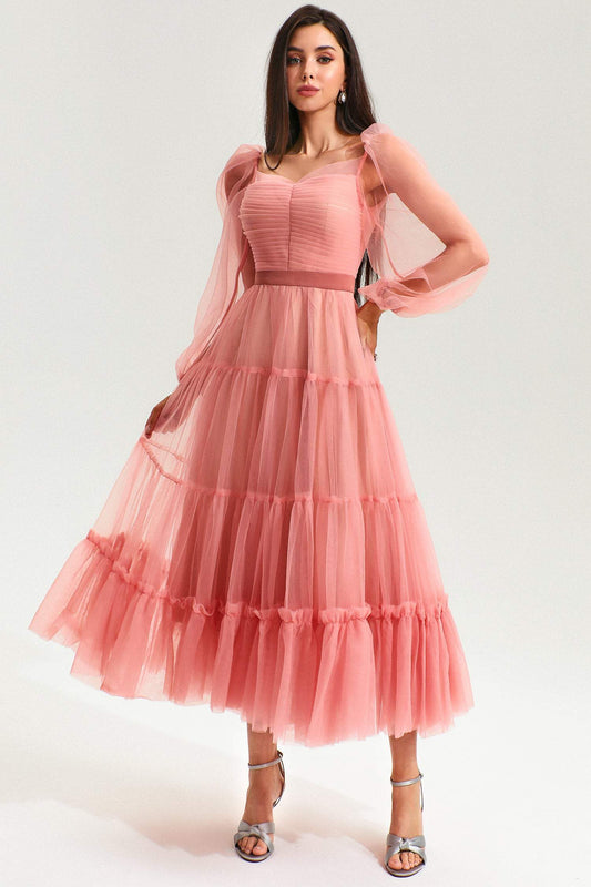 Square Collar Ruched Midi Dress