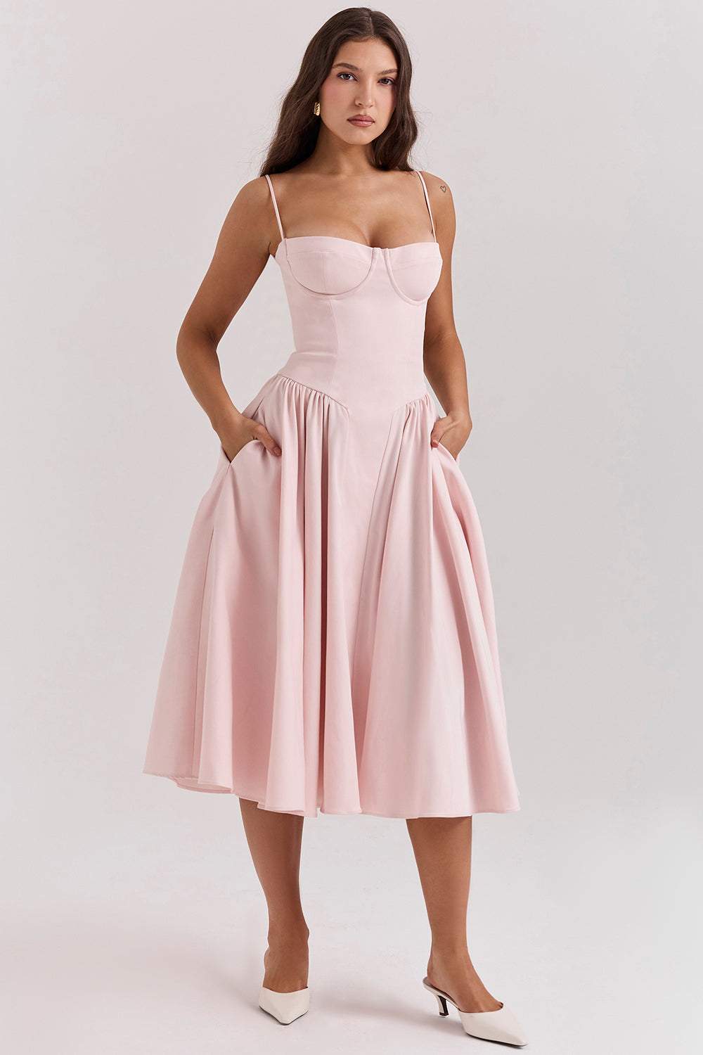 Solid Sweetheart Neck Midi Dress