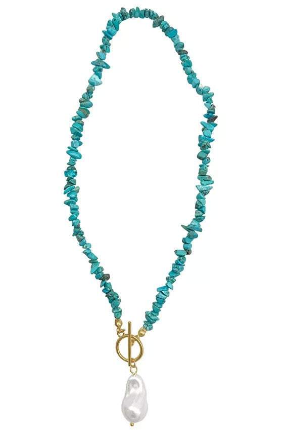 Faux Baroque Pearl Turquoise Necklace