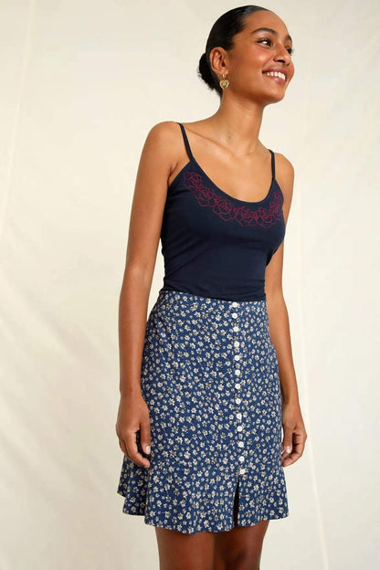 Silk Print Mini Skirt Blue