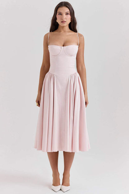 Solid Sweetheart Neck Midi Dress