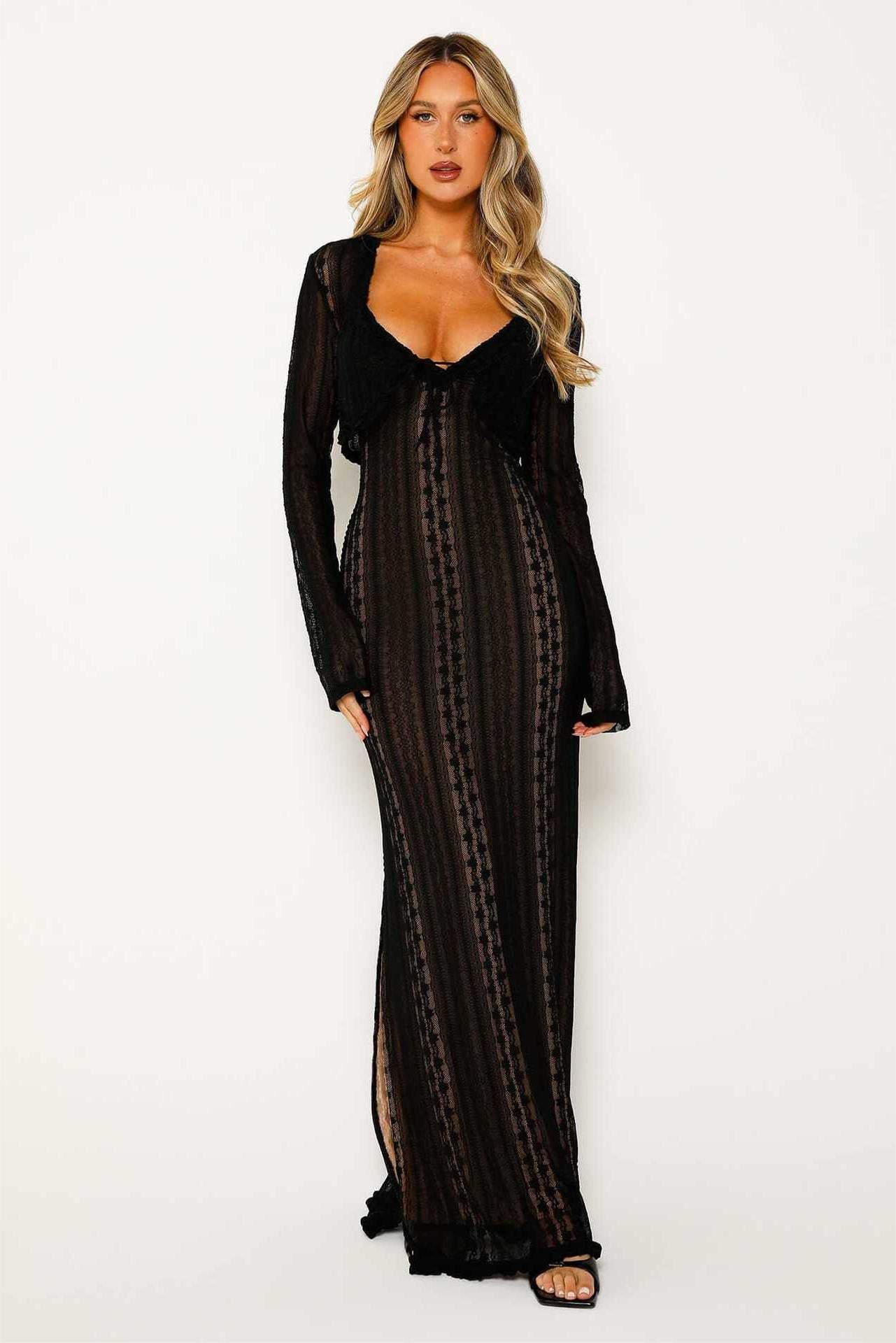 V-Neck Cut-Out Slit Cami Dress Suit