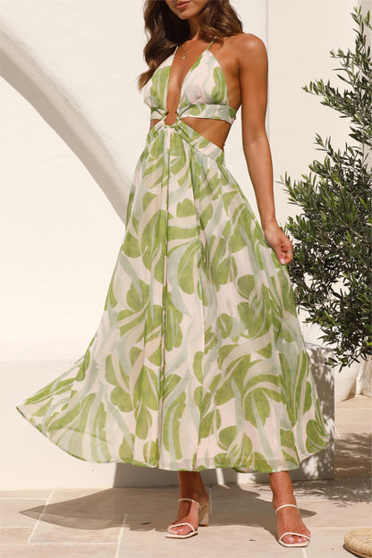 Floral Lace Up Cut-Out Midi Dress