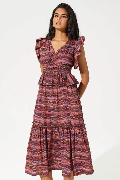 Layered Ruffle Sleeves V-Neck Midi Dress