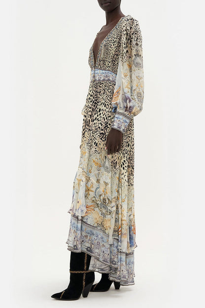 Chiffon Floral Leopard Print V-Neck Maxi Dress