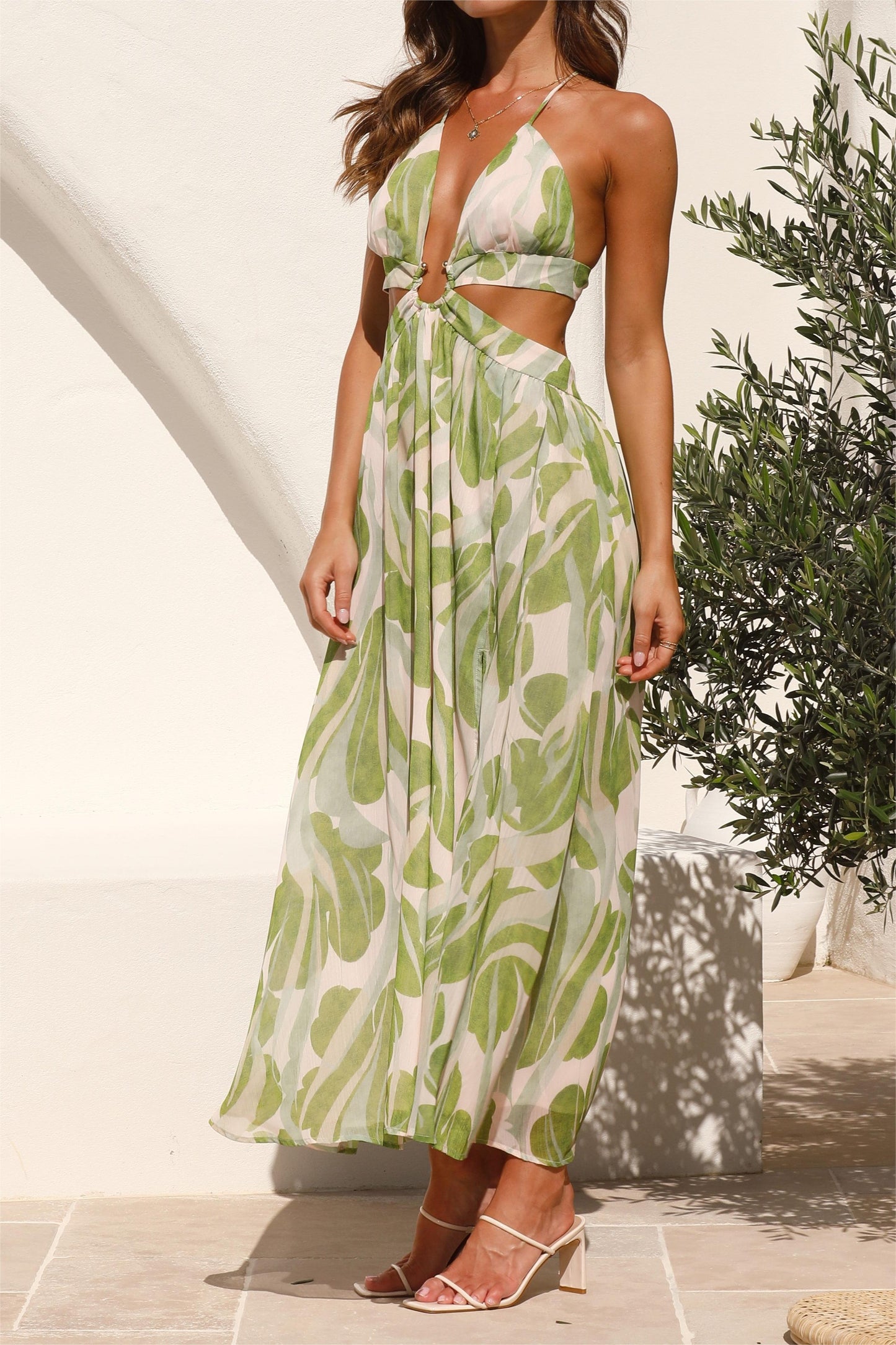 Floral Lace Up Cut-Out Midi Dress