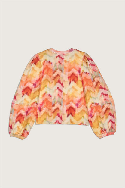 Iridescent Lantern Sleeve Crew Collar Long Sleeves Stripe