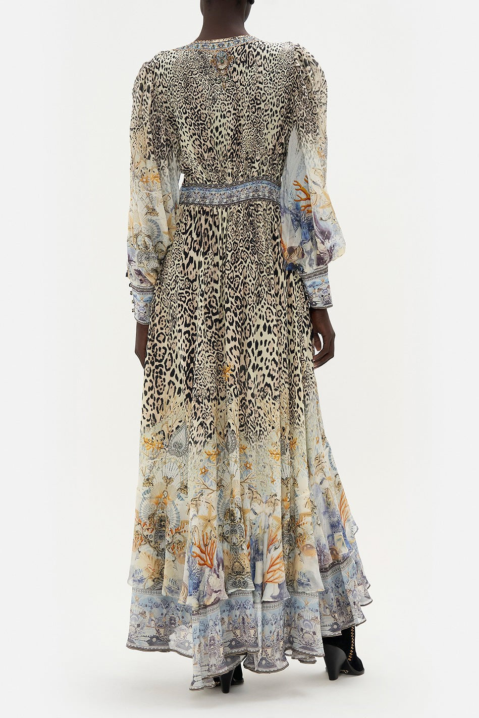 Chiffon Floral Leopard Print V-Neck Maxi Dress