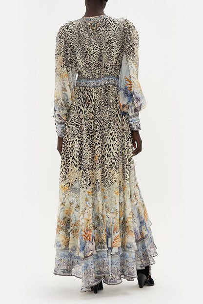 Chiffon Floral Leopard Print V-Neck Maxi Dress