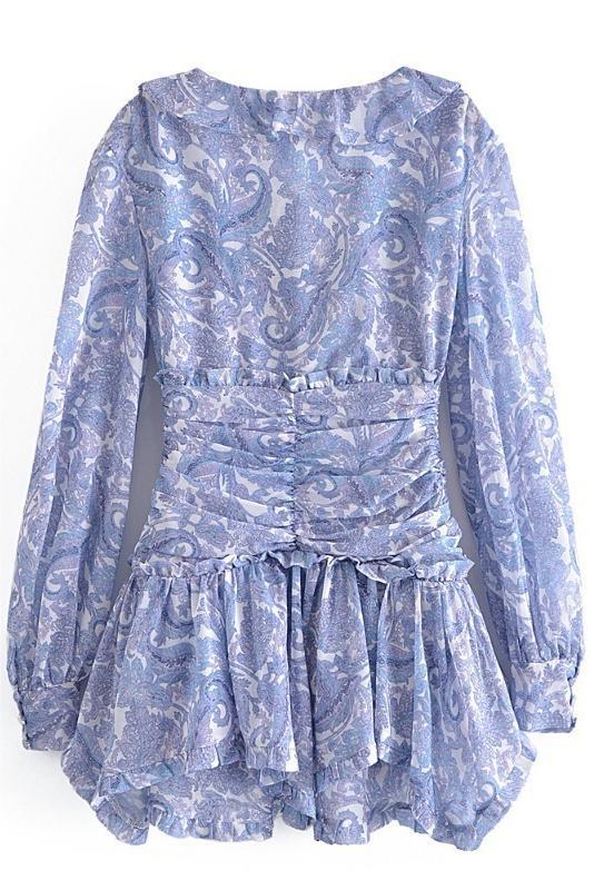 Floral V-Neck Long Sleeve Mini Dress