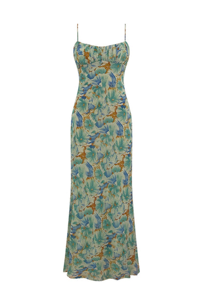 Floral Backless Lace Up Maxi Dress