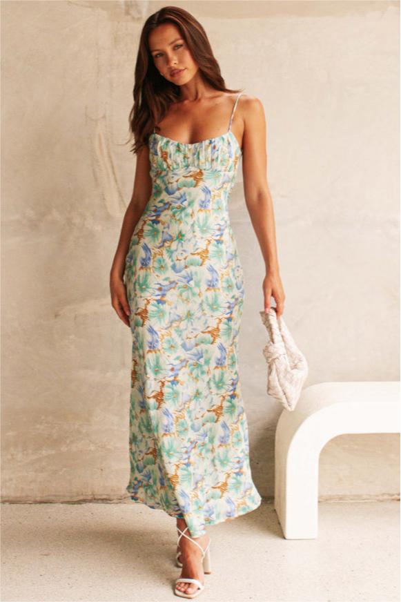 Floral Backless Lace Up Maxi Dress