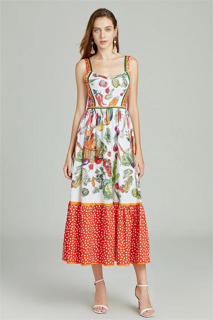 Floral Sweetheart Neck Sleeveless Midi Dress