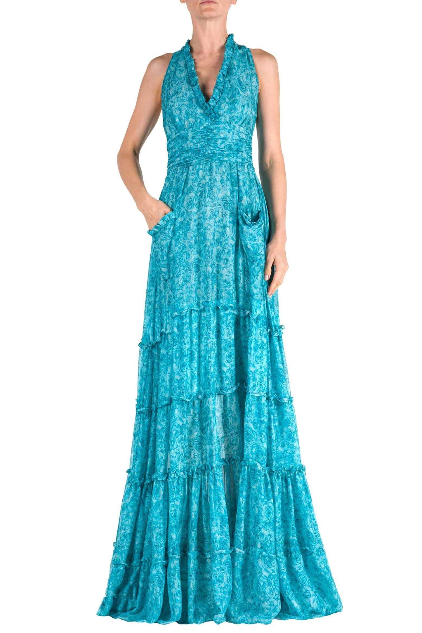 Floral V-Neck Sleeveless Splicing Maxi Dress