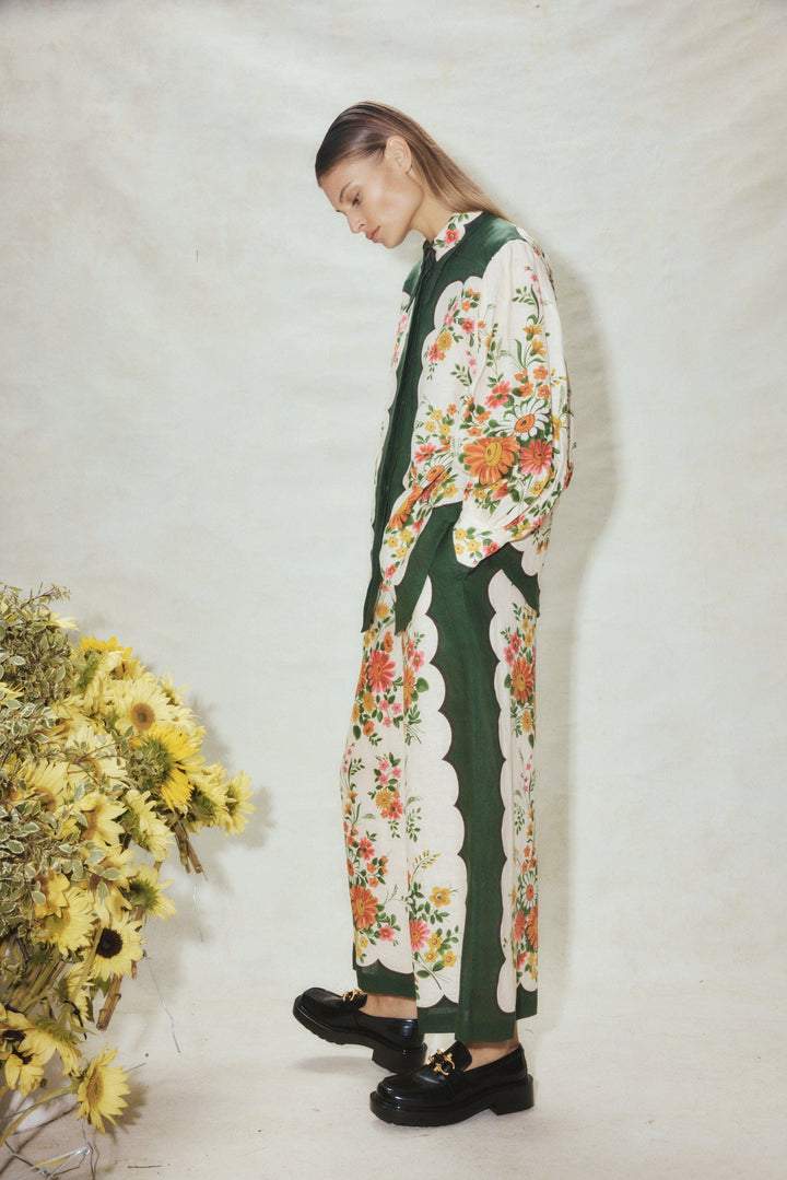 Floral Lantern Sleeve Lapel Buckle Suit