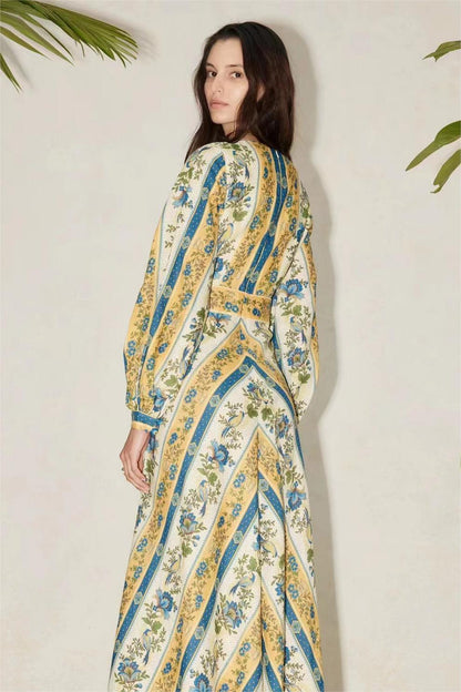 Floral V-Neck Long Sleeve Maxi Dress