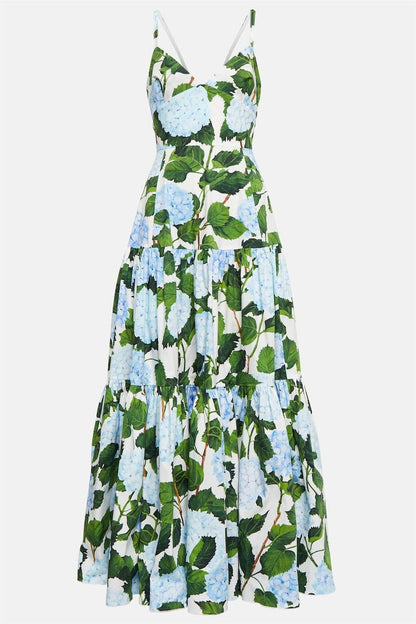 V-Neck Hydrangea Poplin Maxi Dress