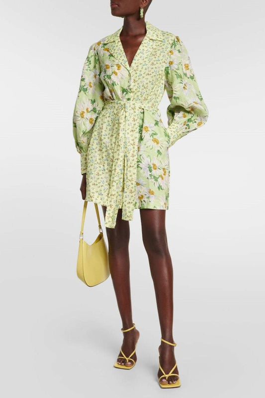 Floral Long Sleeve Mini Dress With Belt