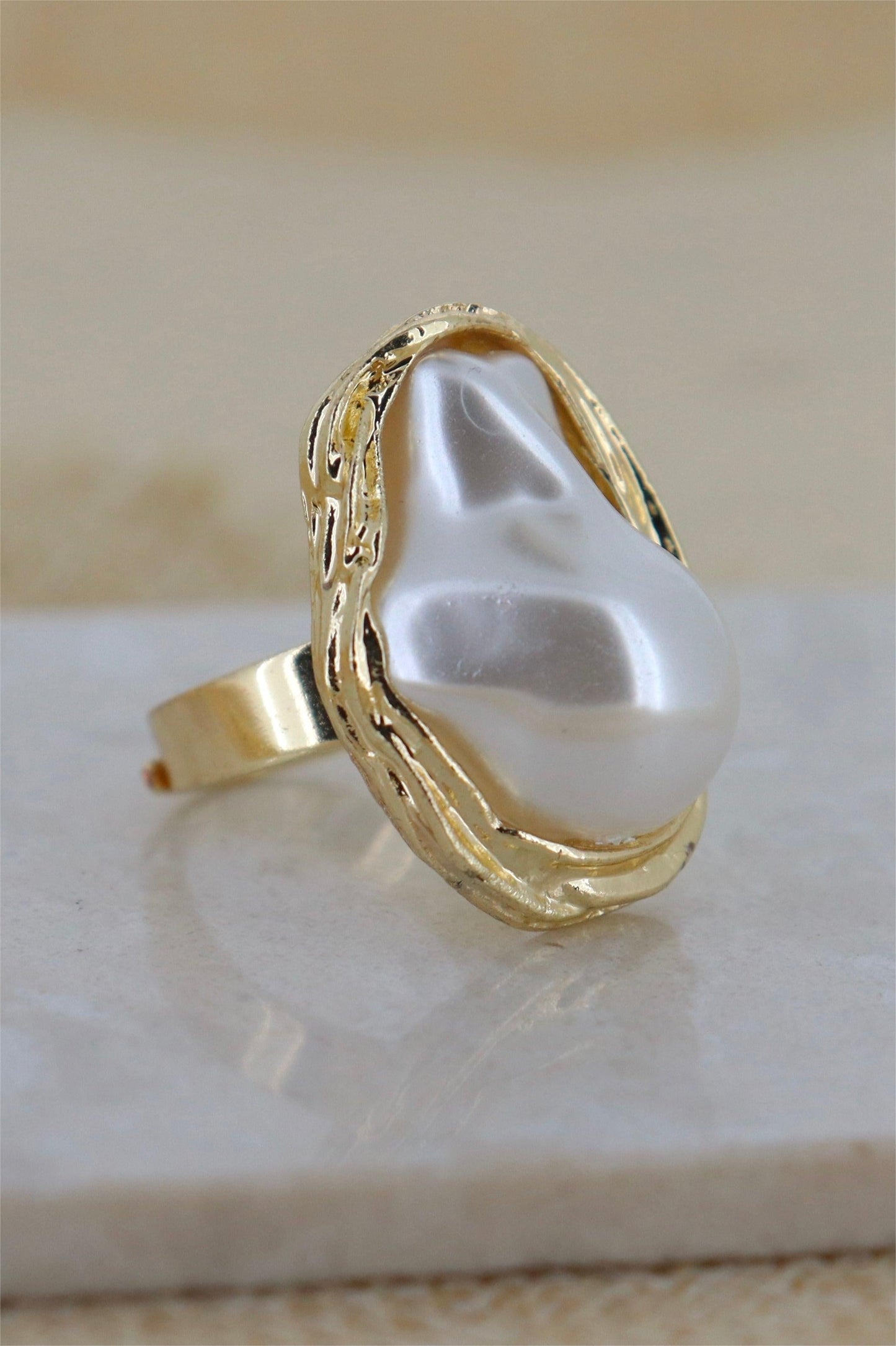 Geometric Irregular Faux Pearl Ring