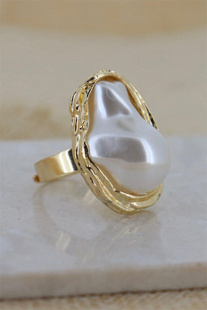 Geometric Irregular Faux Pearl Ring