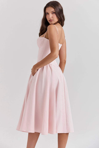 Solid Sweetheart Neck Midi Dress