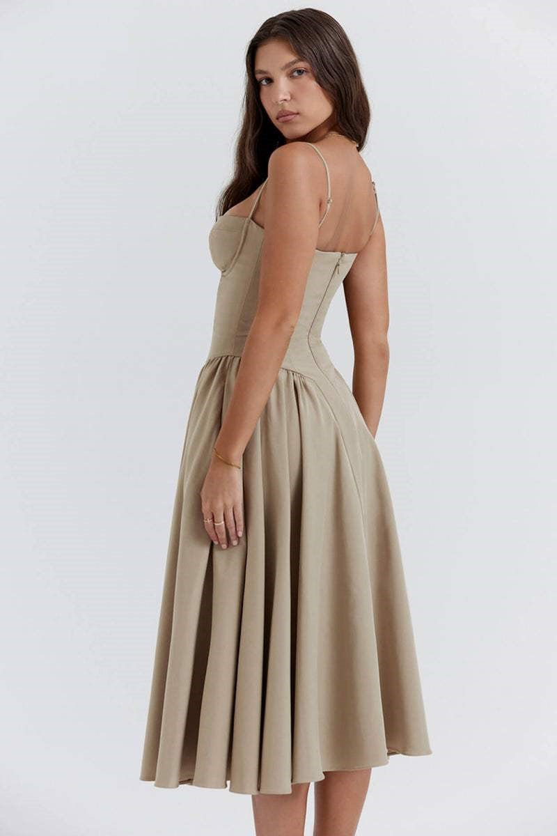 Solid Sweetheart Neck Midi Dress