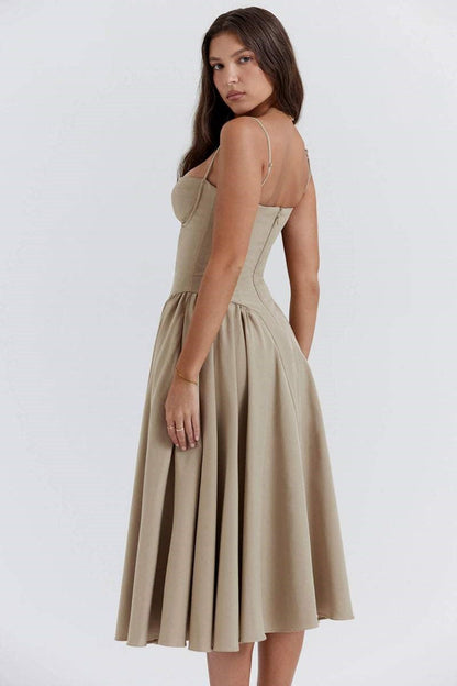 Solid Sweetheart Neck Midi Dress