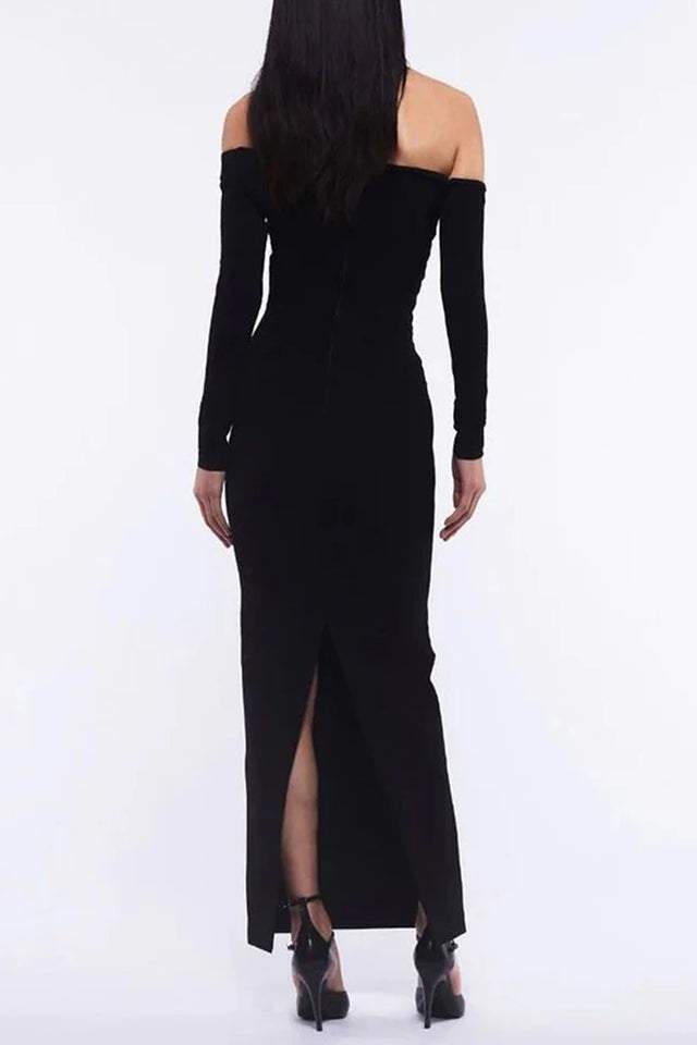 3D Floral Knit Off-Shoulder Maxi Dress