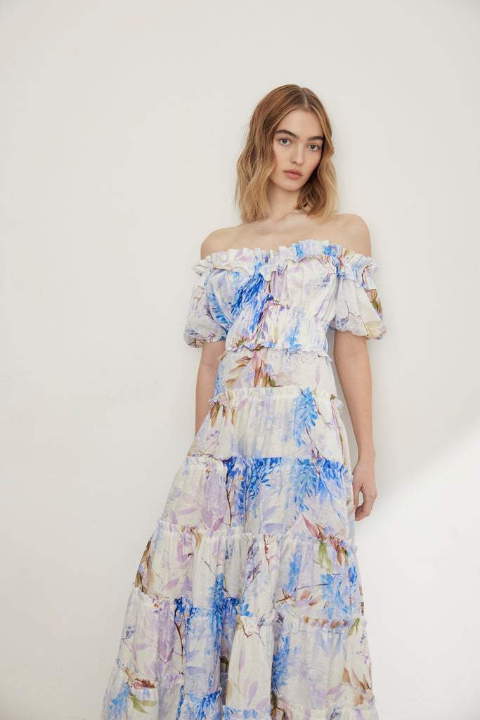 Floral Off-Shoulder Ruffle Maxi Dress