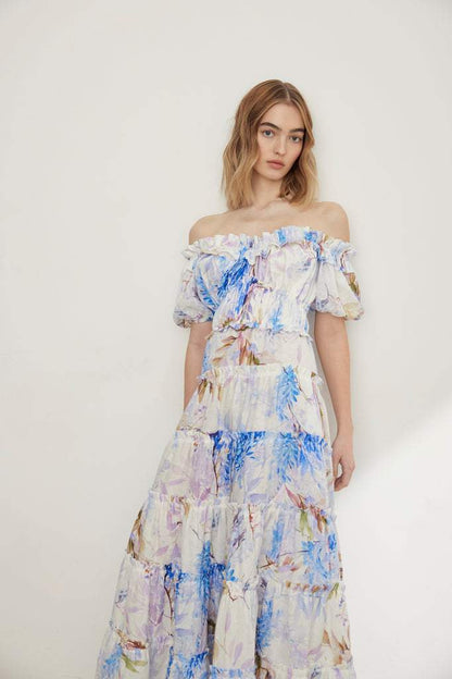 Floral Off-Shoulder Ruffle Maxi Dress