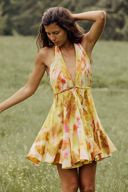 Floral Cami Tapered Waist V-Neck Mini Dress