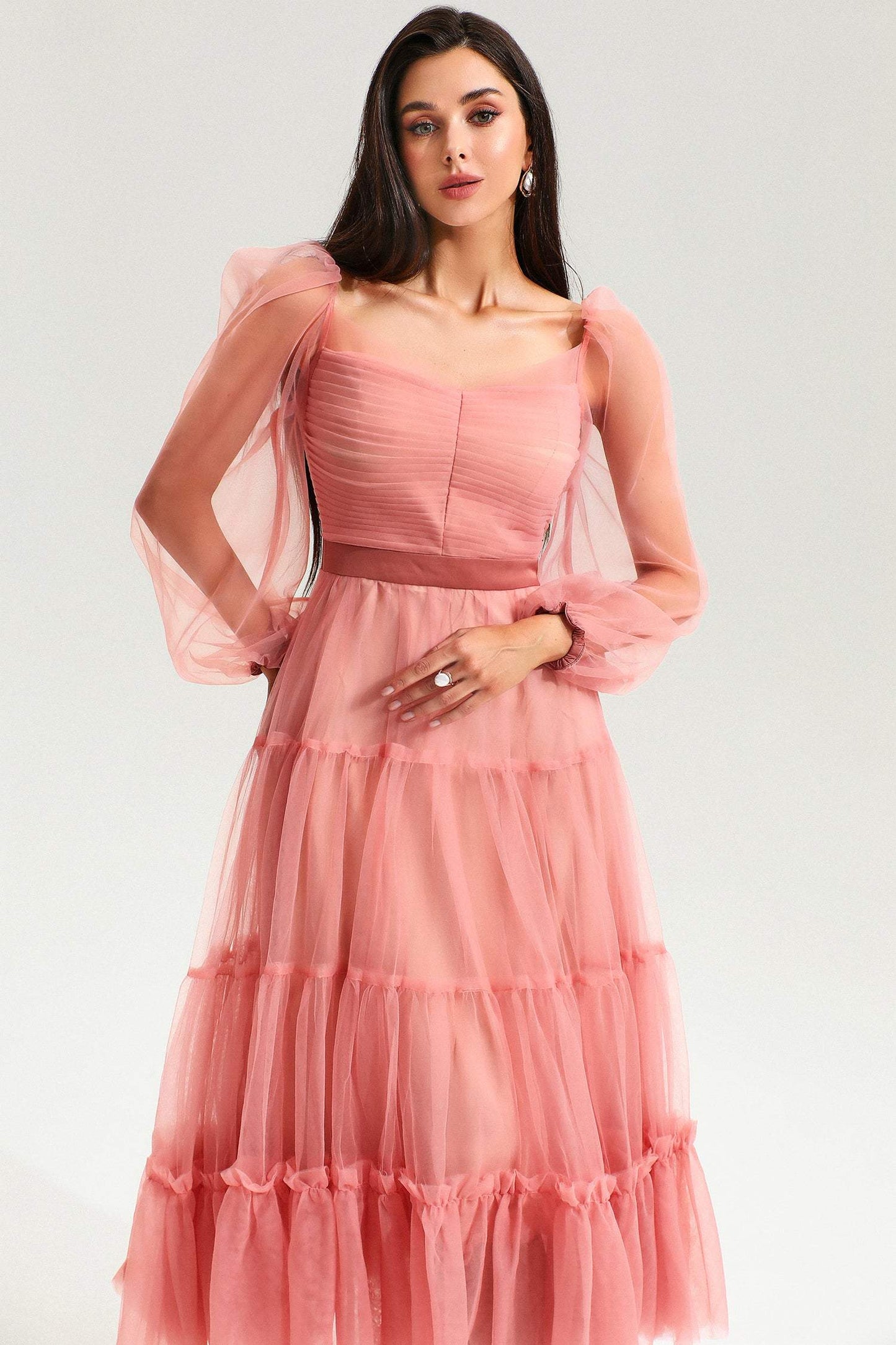 Square Collar Ruched Midi Dress