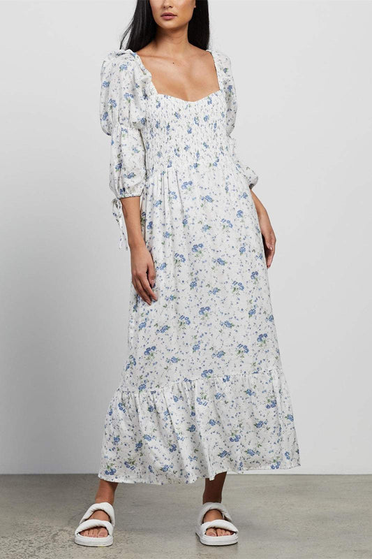 Floral Sweetheart Neck Midi Dress