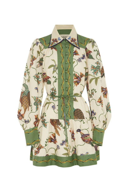 Floral Single Breasted Shirt Collar Long Sleeve Mini Dress