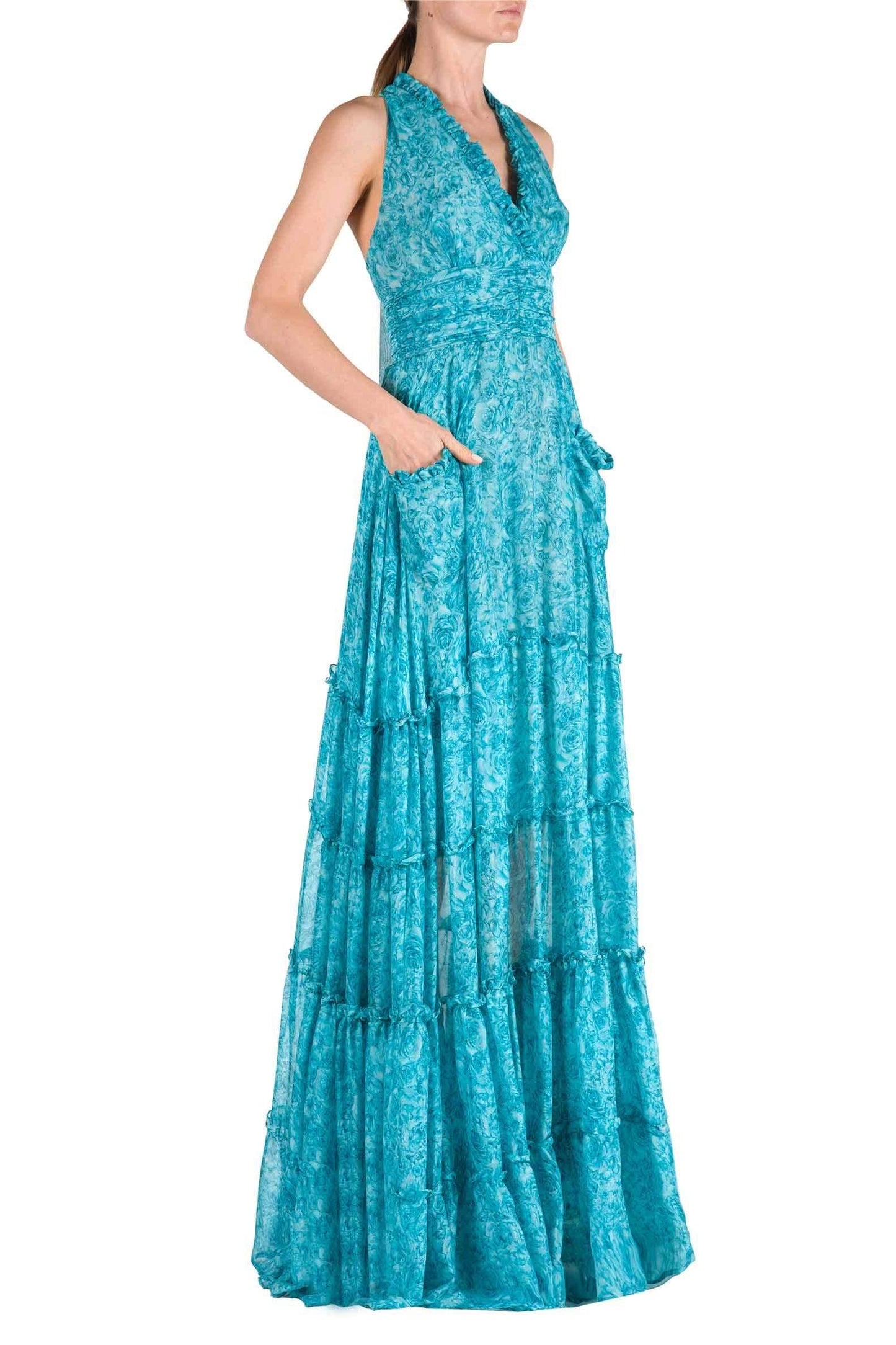 Floral V-Neck Sleeveless Splicing Maxi Dress