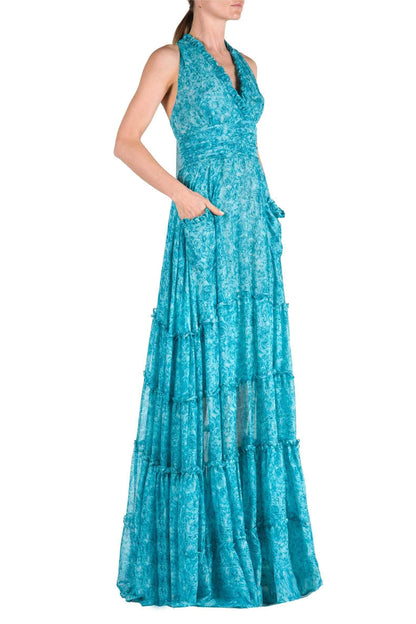 Floral V-Neck Sleeveless Splicing Maxi Dress