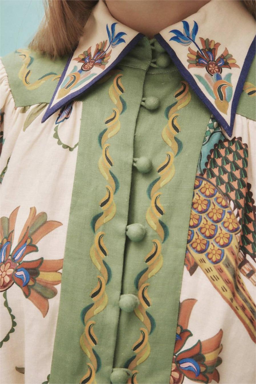 Floral Single Breasted Shirt Collar Long Sleeve Mini Dress