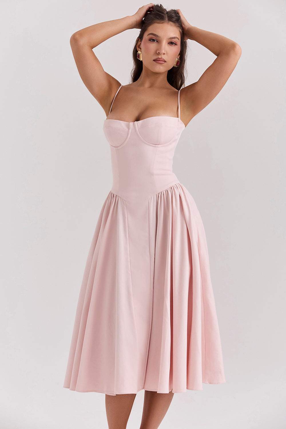 Solid Sweetheart Neck Midi Dress