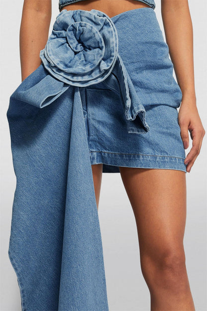 Denim 3D Floral Mini Skirt