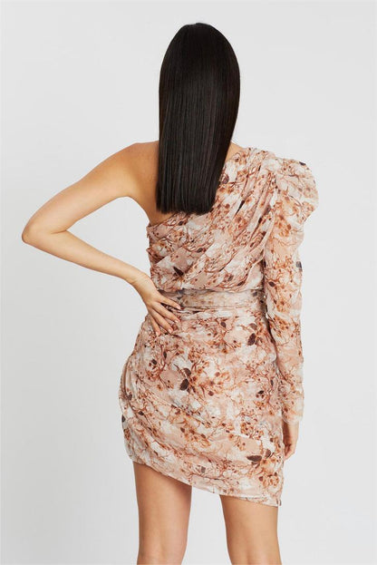 Floral One-Shoulder Lace Up Mini Dress