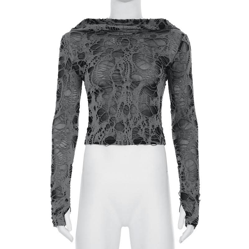 Hoodie long sleeve hollow out cut out top