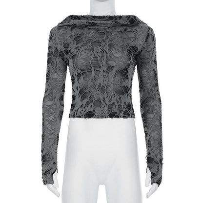 Hoodie long sleeve hollow out cut out top