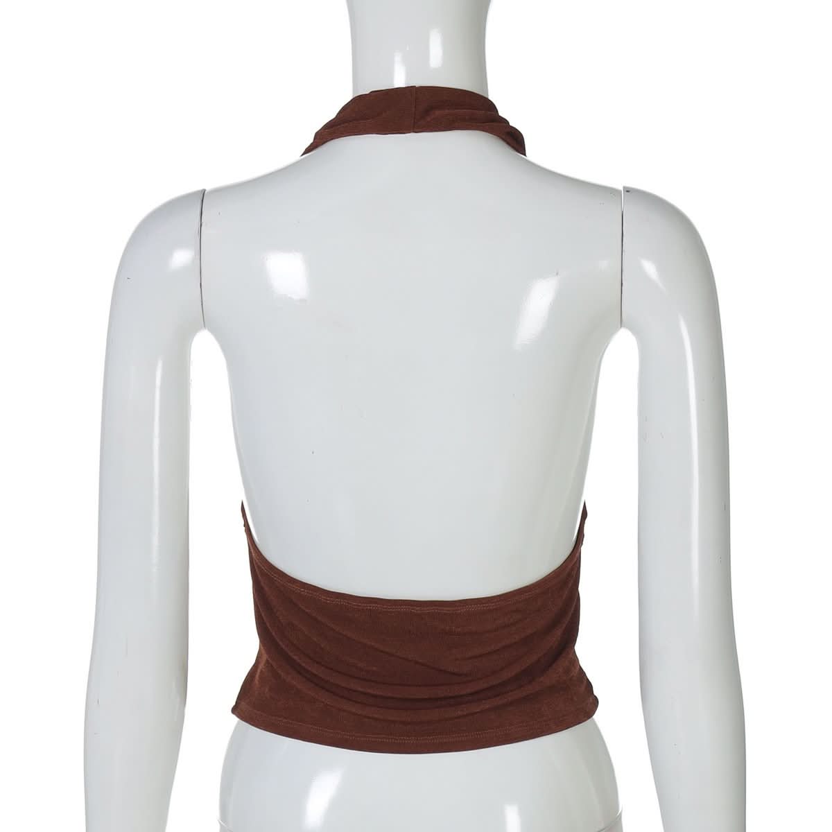 Halter deep V neck beaded ruched slit top