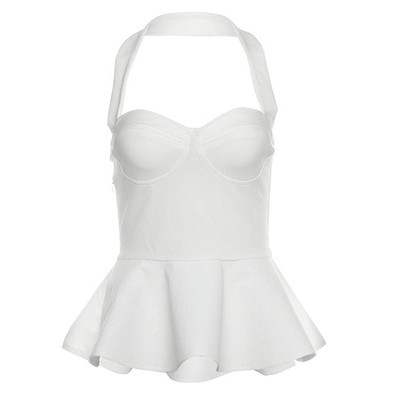 Halter sweetheart neck ruffled zip-up ruffle top