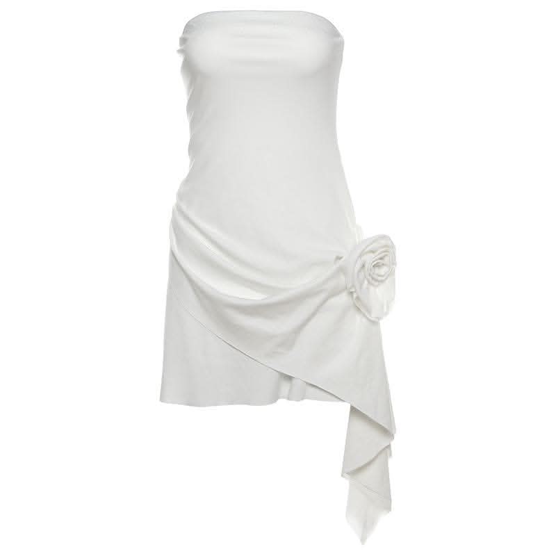 Flower applique ruched tube mini dress-final-sale