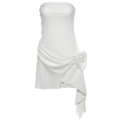 Flower applique ruched tube mini dress-final-sale