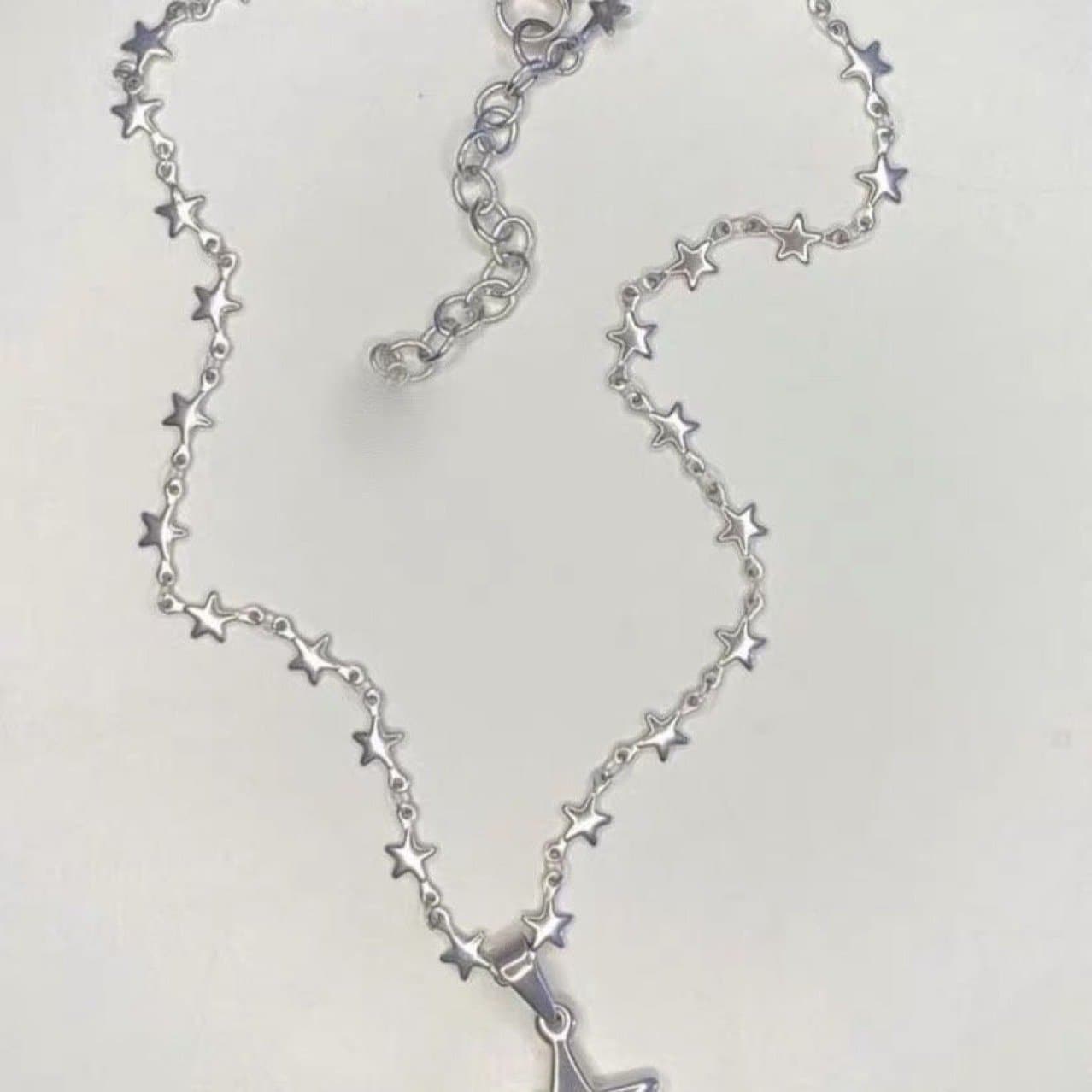 Silver star pendant metal chain necklace