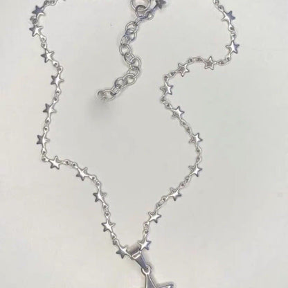 Silver star pendant metal chain necklace