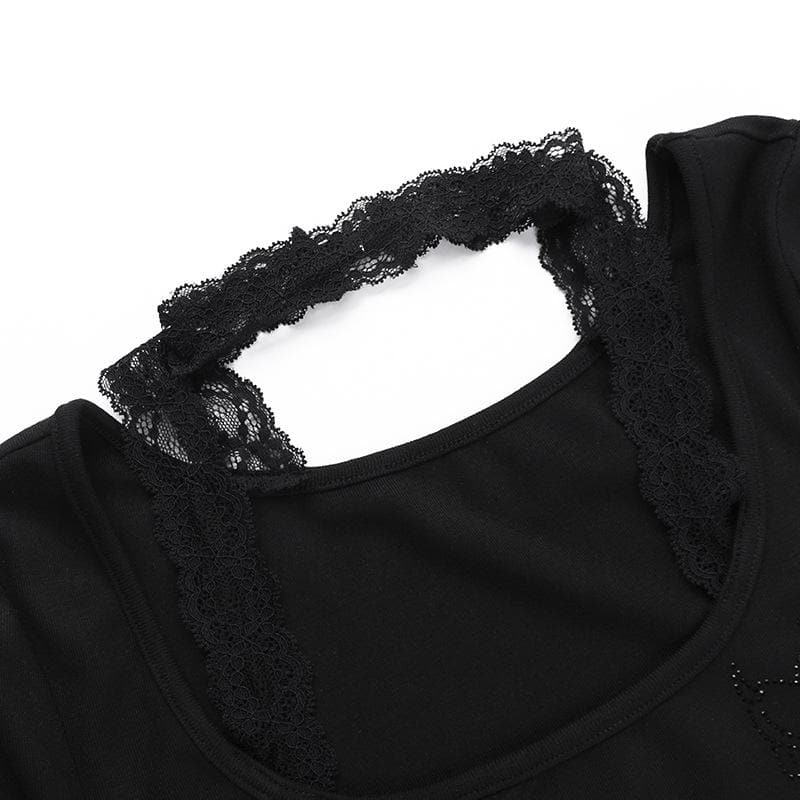 Short sleeve u neck halter lace irregular top