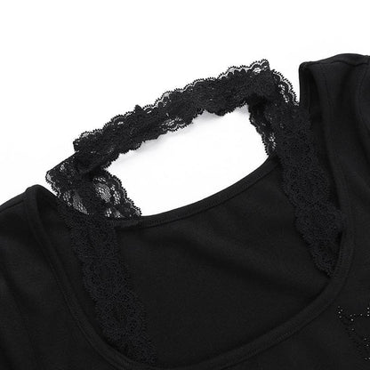 Short sleeve u neck halter lace irregular top